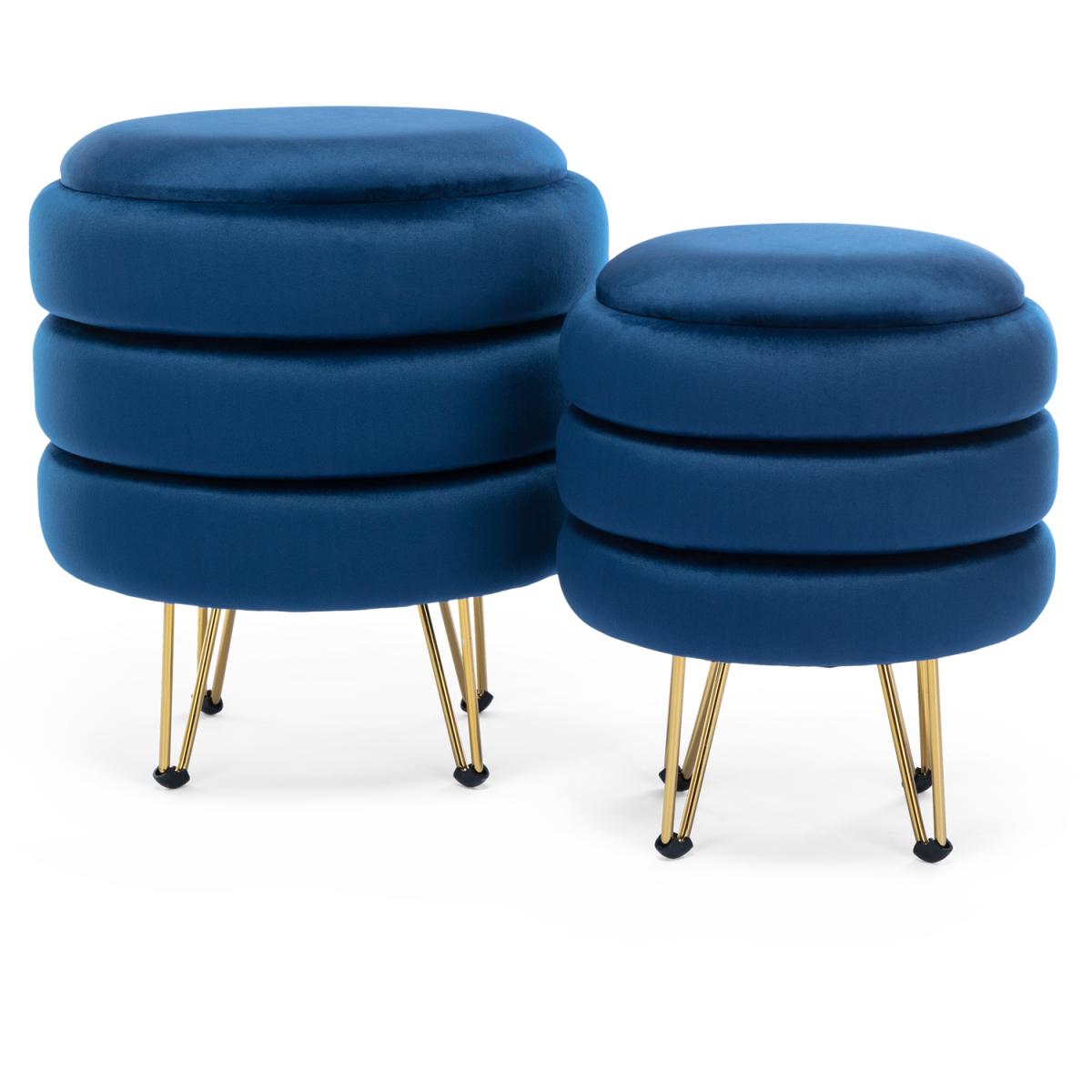 ESKIL Modern Velvet Storage Pouffe - Blue – image 2