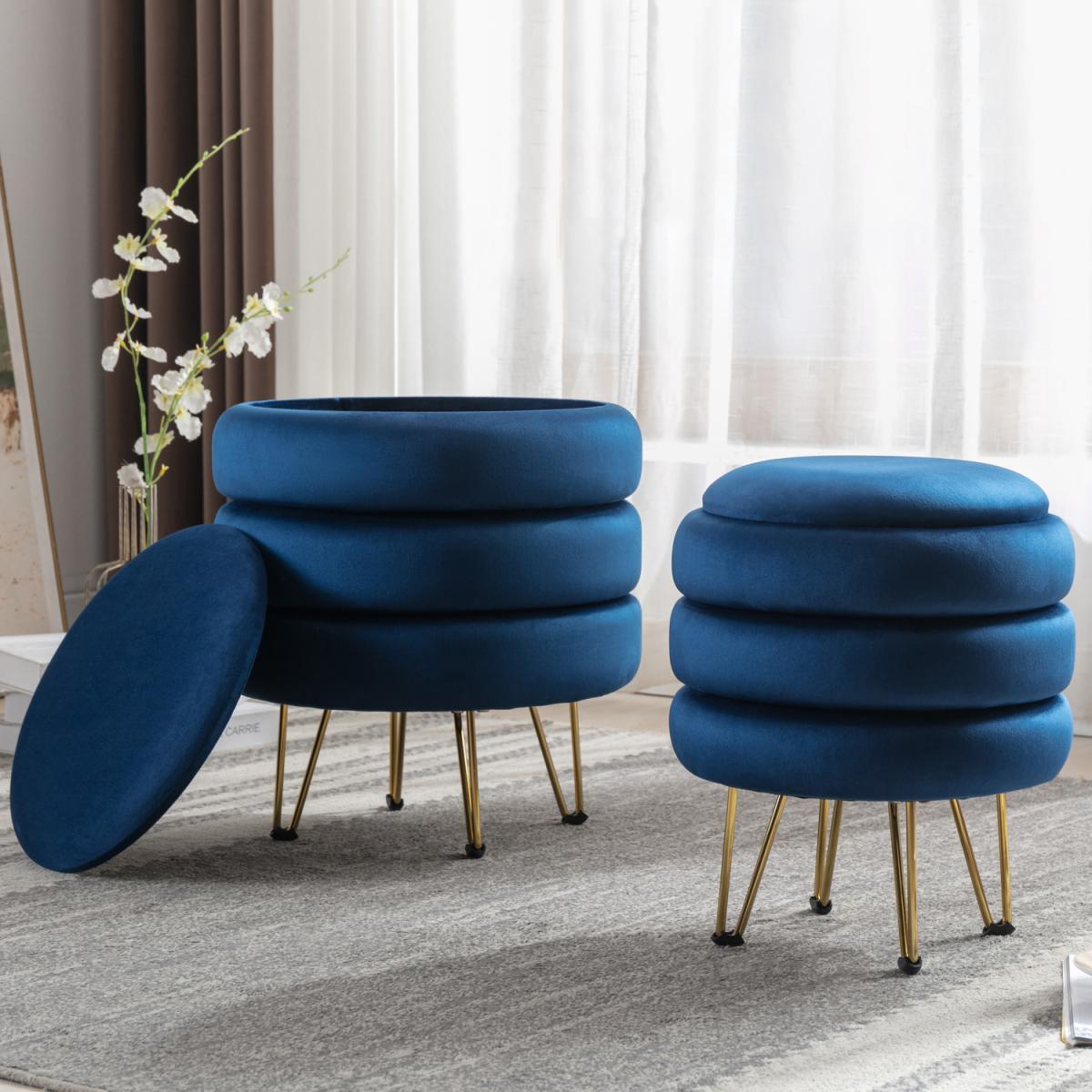 ESKIL Modern Velvet Storage Pouffe - Blue – image 3