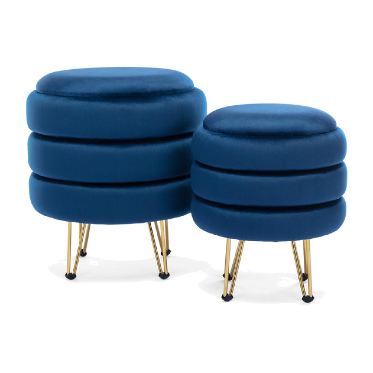 ESKIL Modern Velvet Storage Pouffe - Blue – image 1