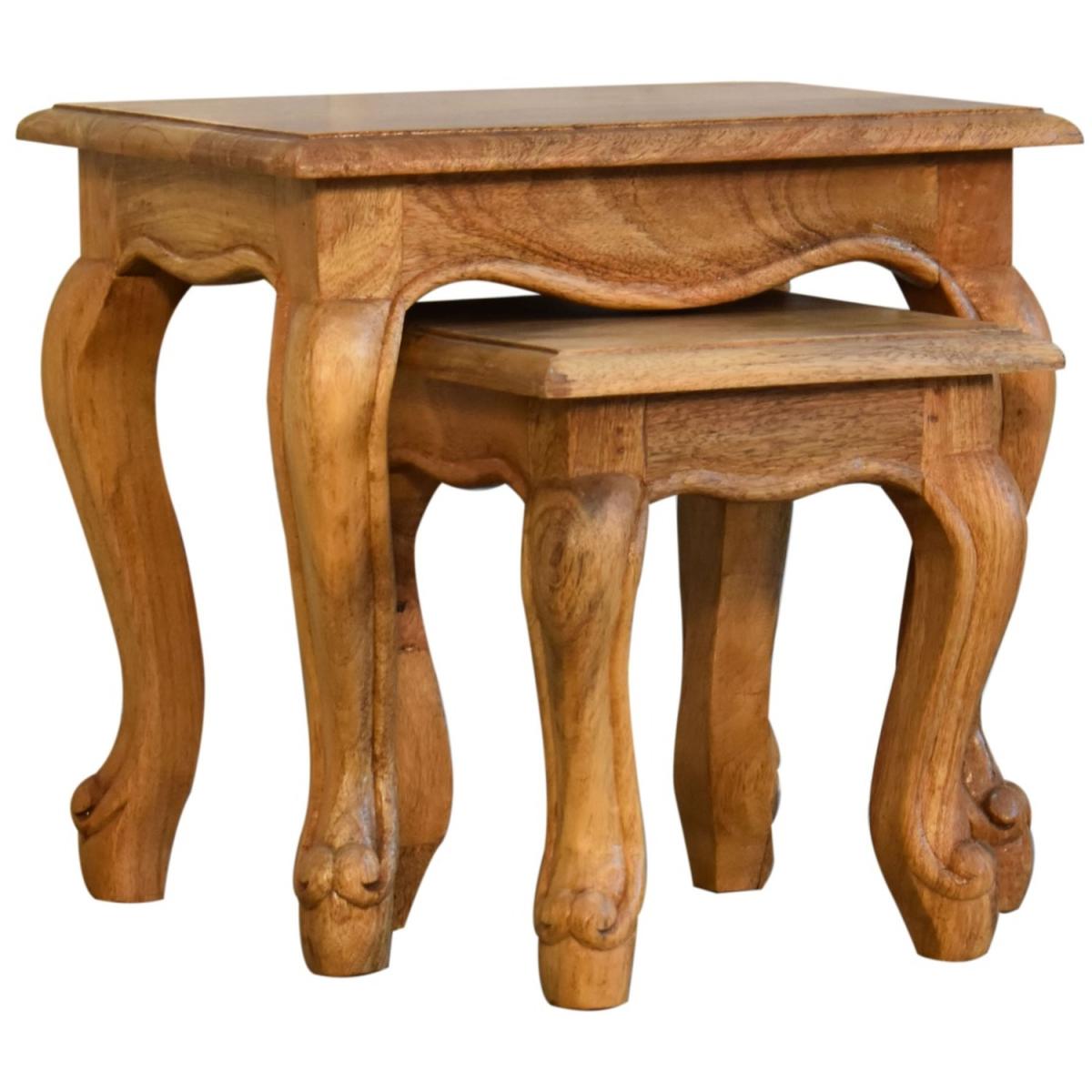 Modern Hand Crafted Oak-ish French Style Stool Set - Brown – image 3