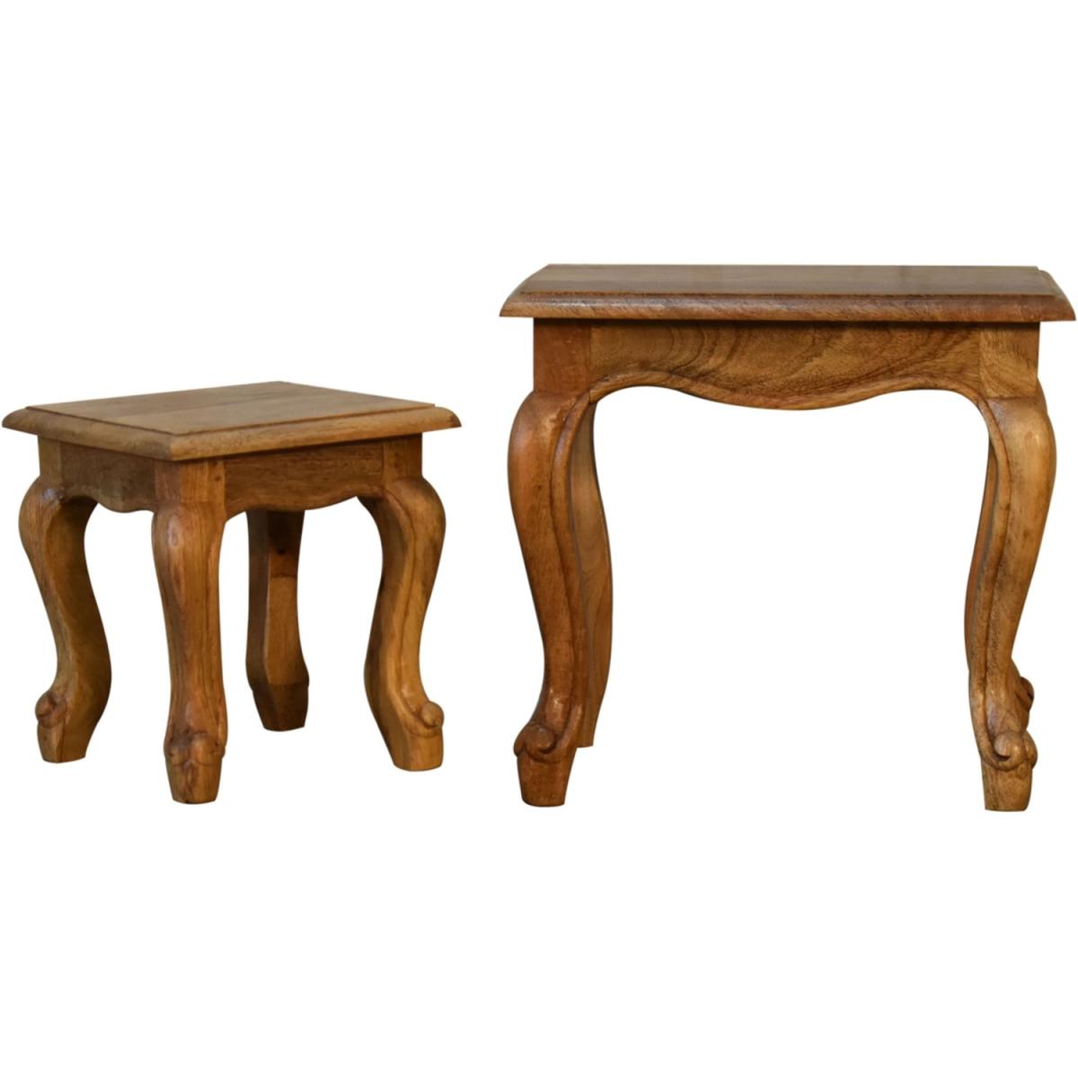 Modern Hand Crafted Oak-ish French Style Stool Set - Brown – image 4
