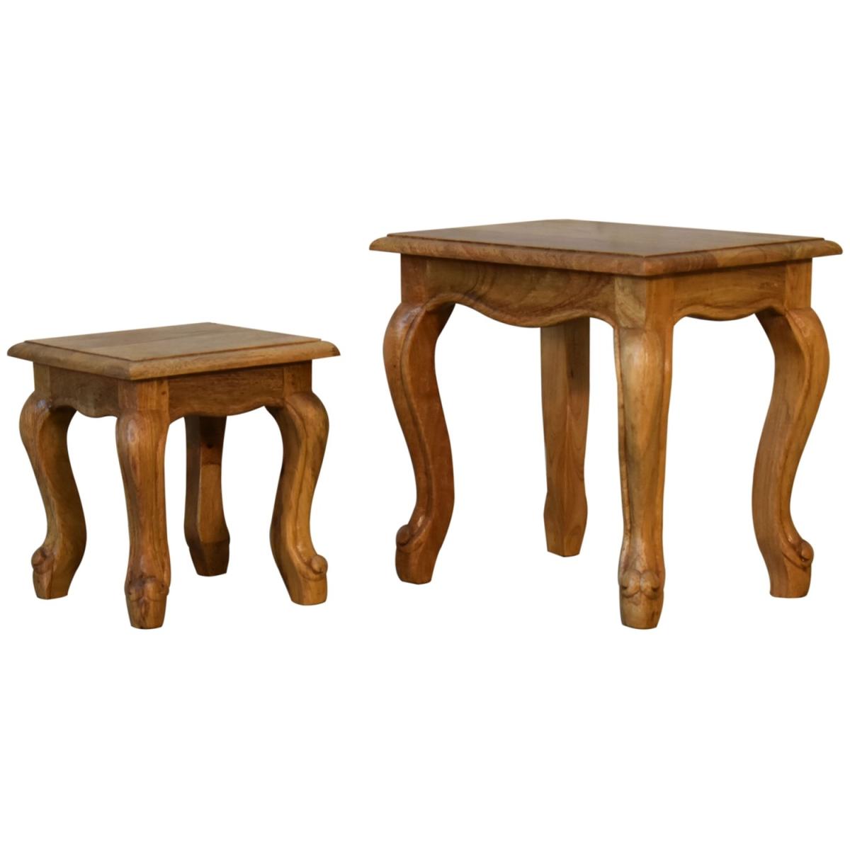 Modern Hand Crafted Oak-ish French Style Stool Set - Brown – image 5