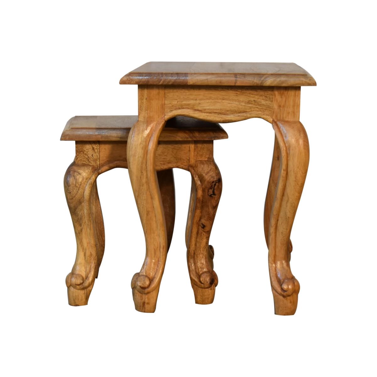 Modern Hand Crafted Oak-ish French Style Stool Set - Brown – image 1