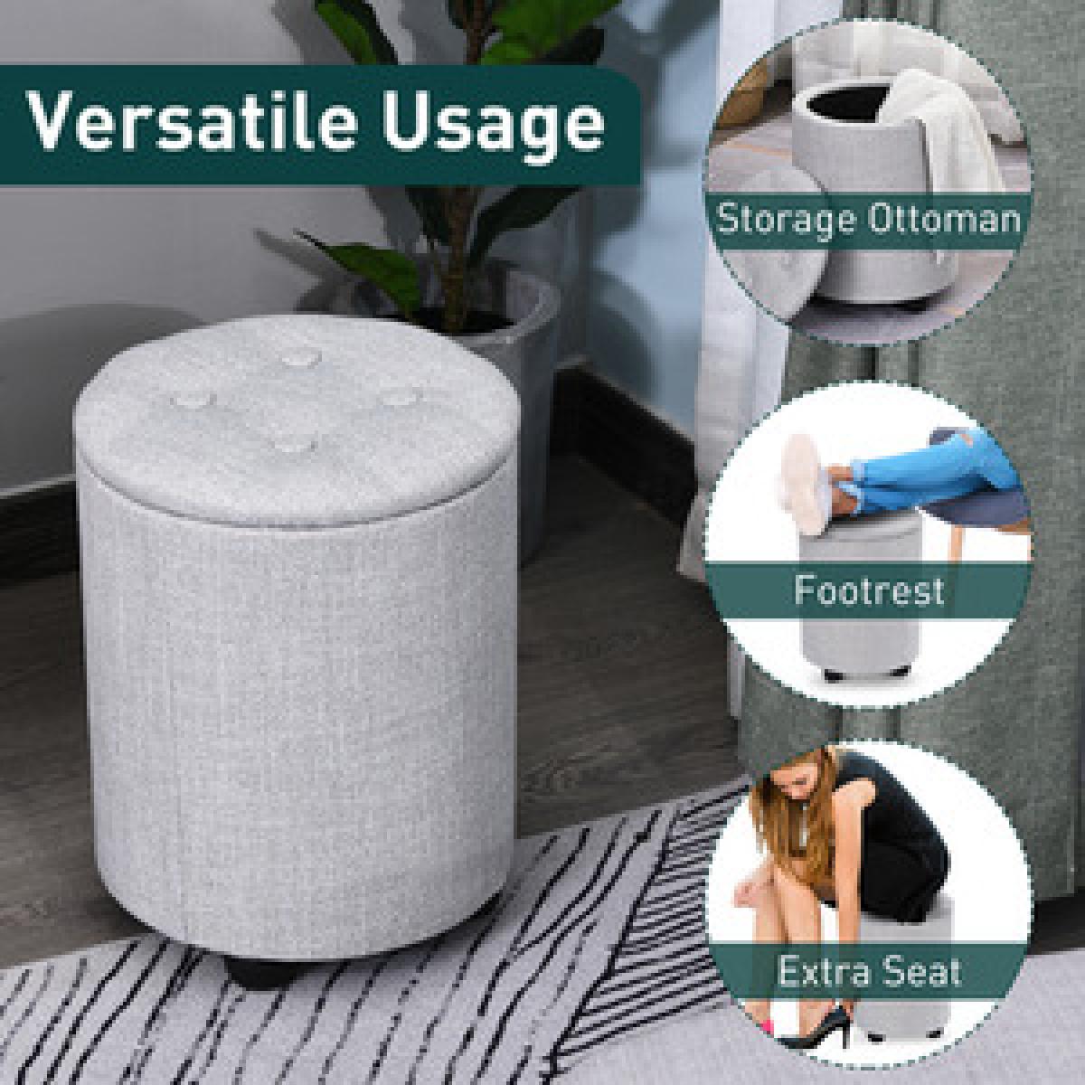Elegant Linen Storage Ottoman - Cream White – image 11