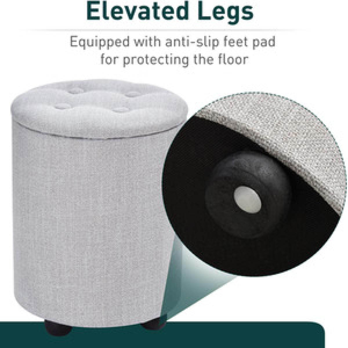 Elegant Linen Storage Ottoman - Cream White – image 13
