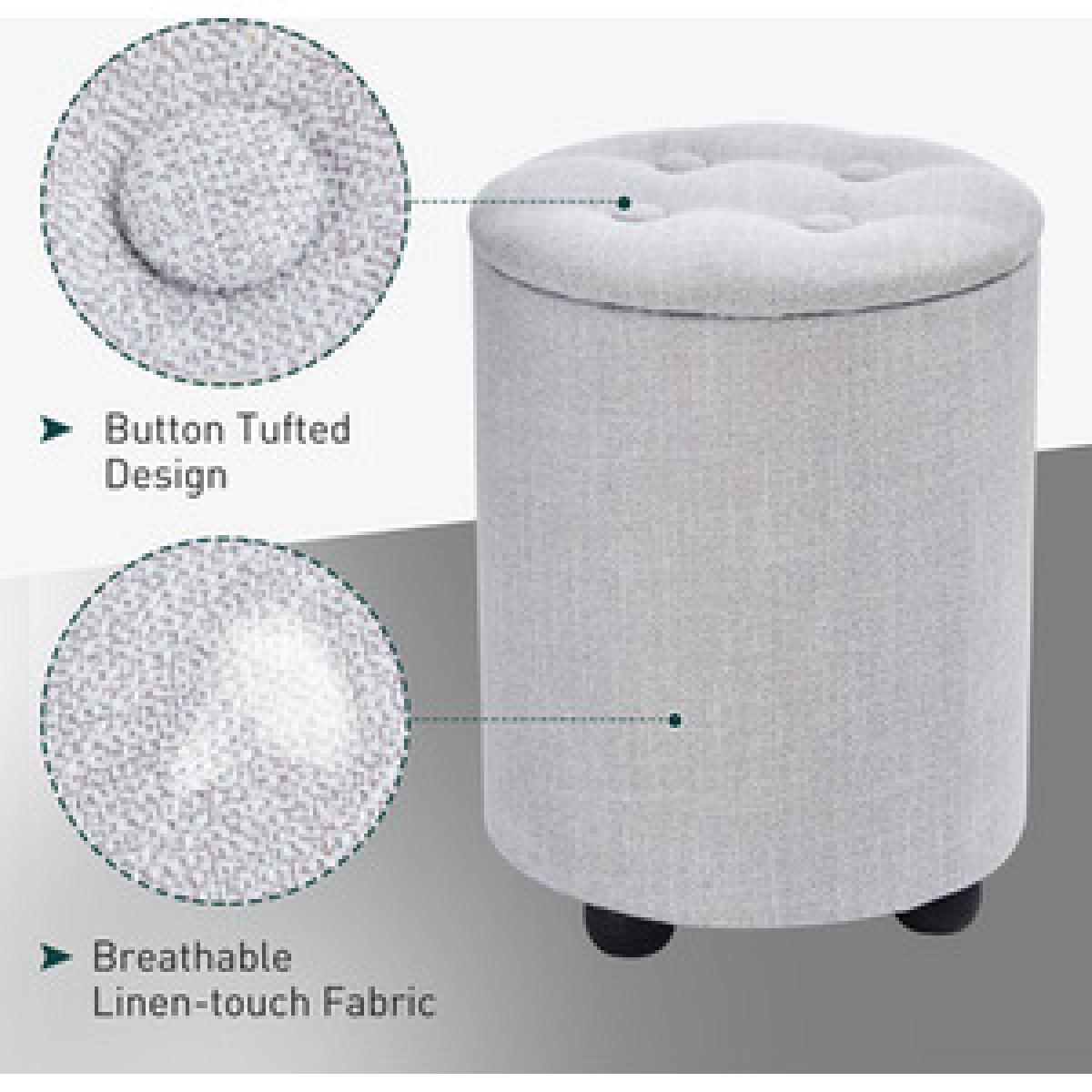 Elegant Linen Storage Ottoman - Cream White – image 14