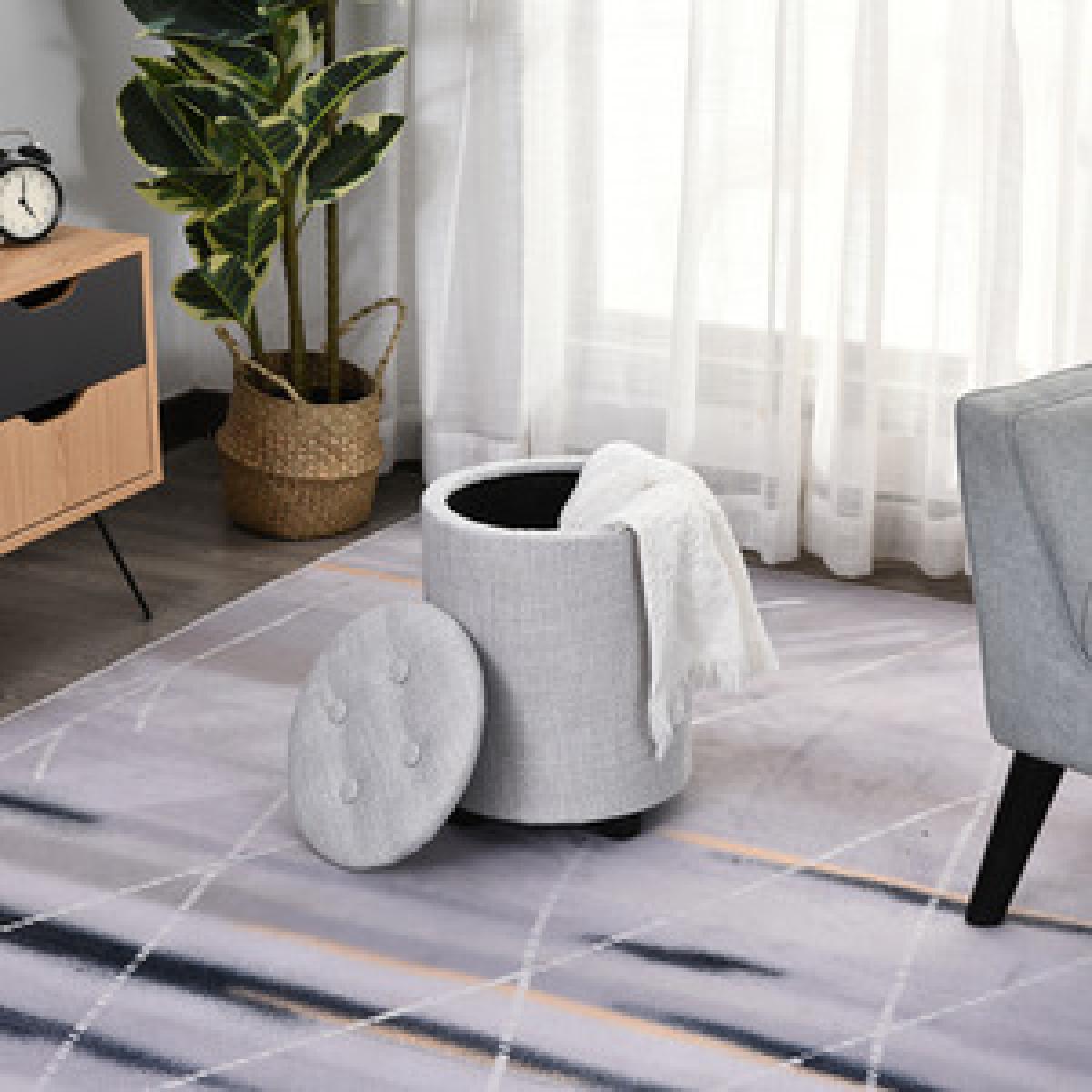 Elegant Linen Storage Ottoman - Cream White – image 17