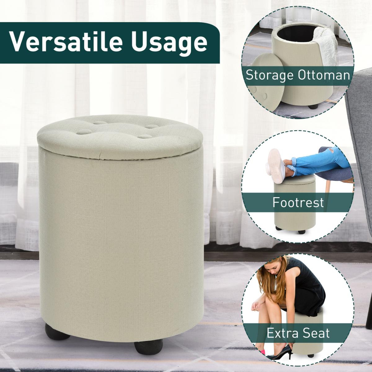 Elegant Linen Storage Ottoman - Cream White – image 3