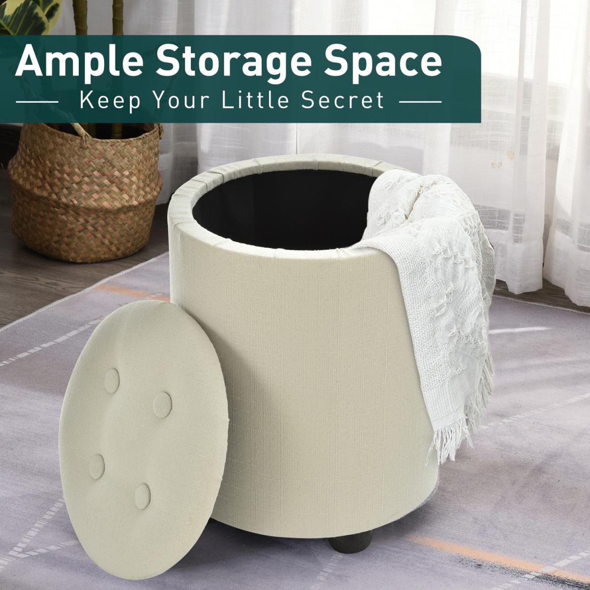 Elegant Linen Storage Ottoman - Cream White – image 4