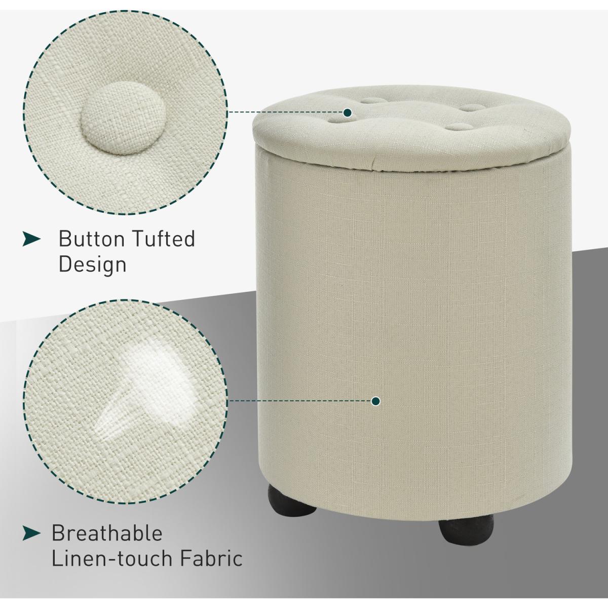 Elegant Linen Storage Ottoman - Cream White – image 6