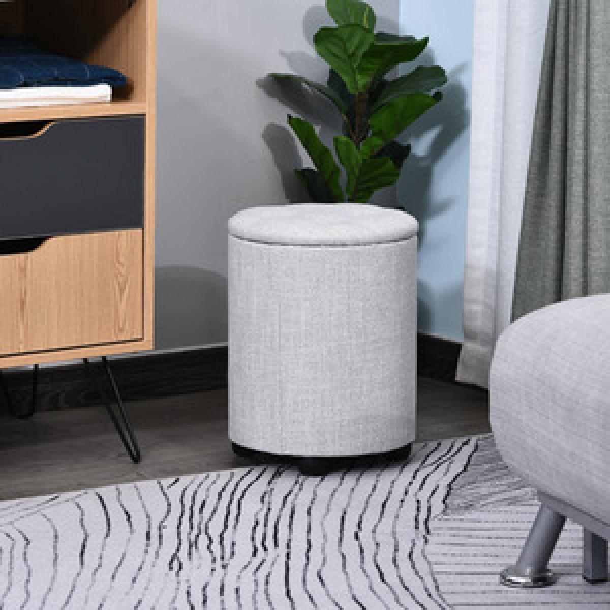 Elegant Linen Storage Ottoman - Cream White – image 9