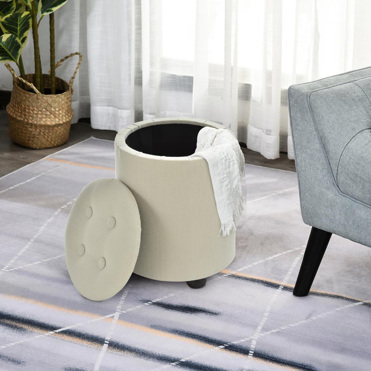 Elegant Linen Storage Ottoman - Cream White – image 1