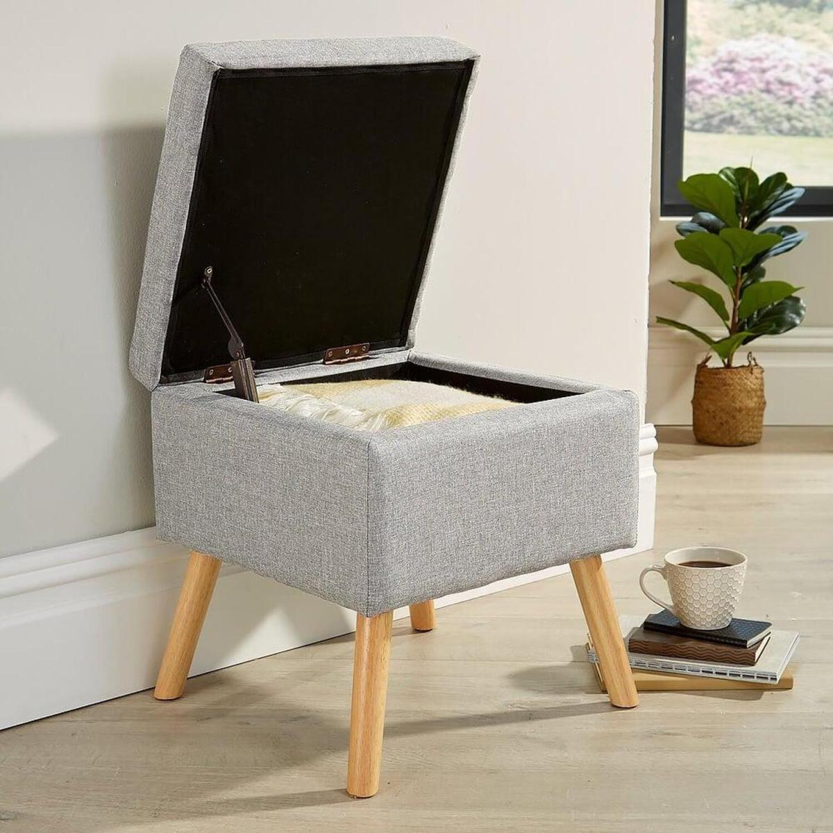 George Small Ottoman Storage Footstool - Light Grey – image 1