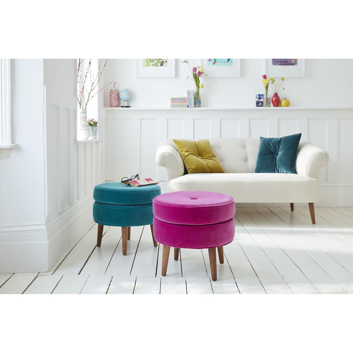 Felix Round Footstool in Oxford Blue Brushed Linen Cotton - sofa.com – image 2