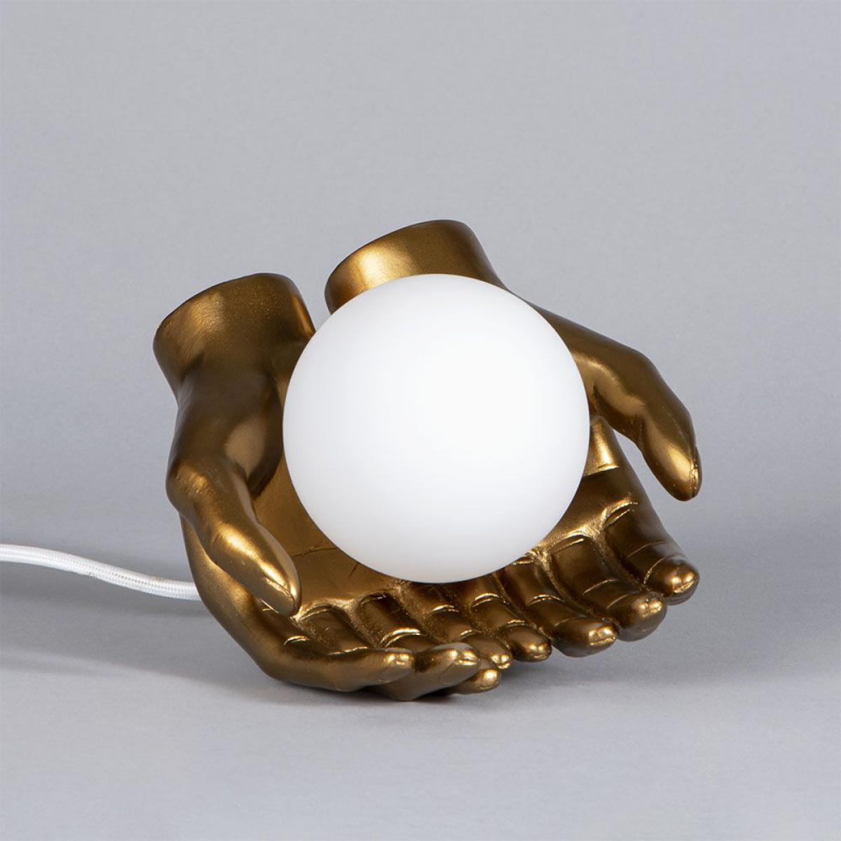 Max Hands Holding Ball Wall or Table Lamp, Antique Brass – image 4