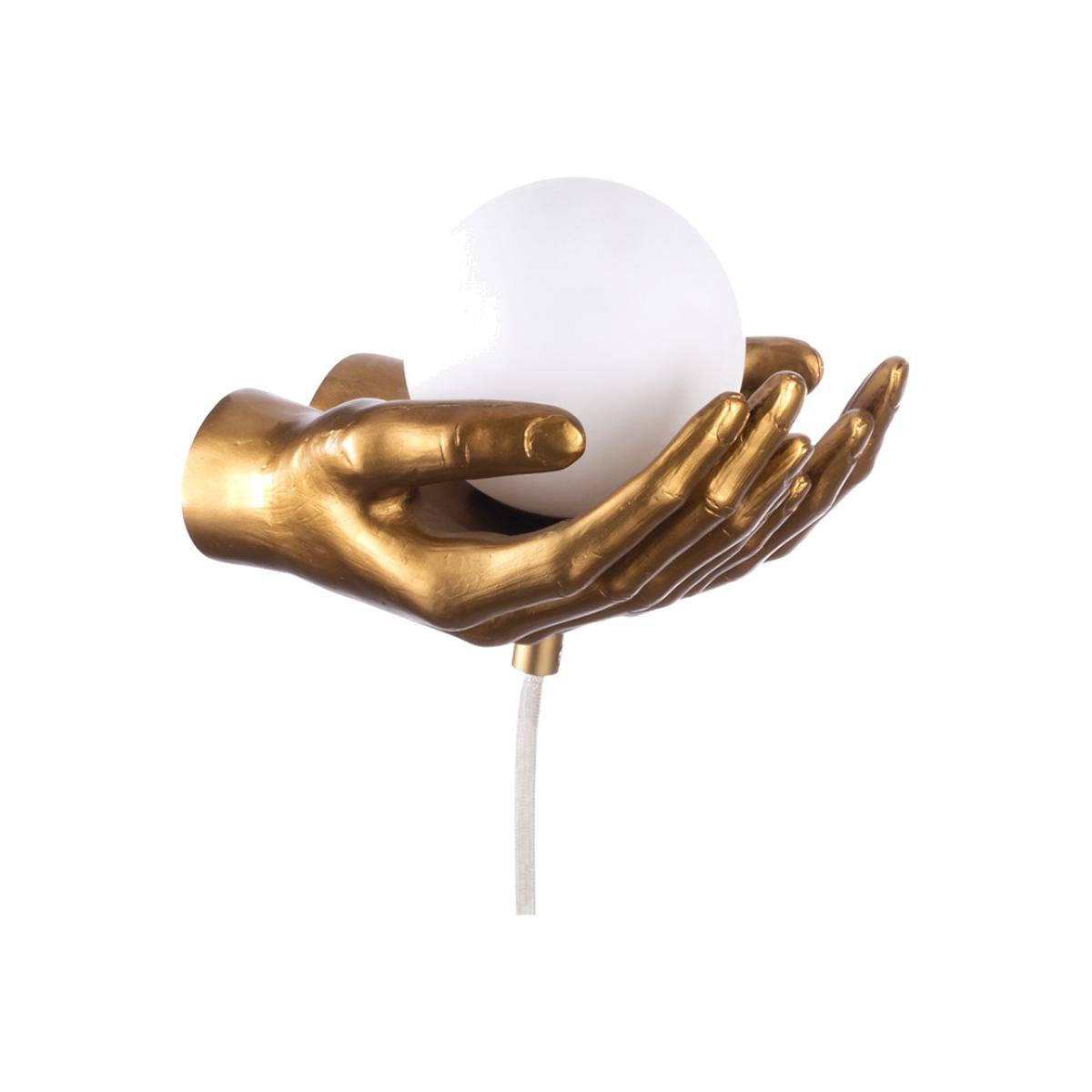 Max Hands Holding Ball Wall or Table Lamp, Antique Brass – image 1