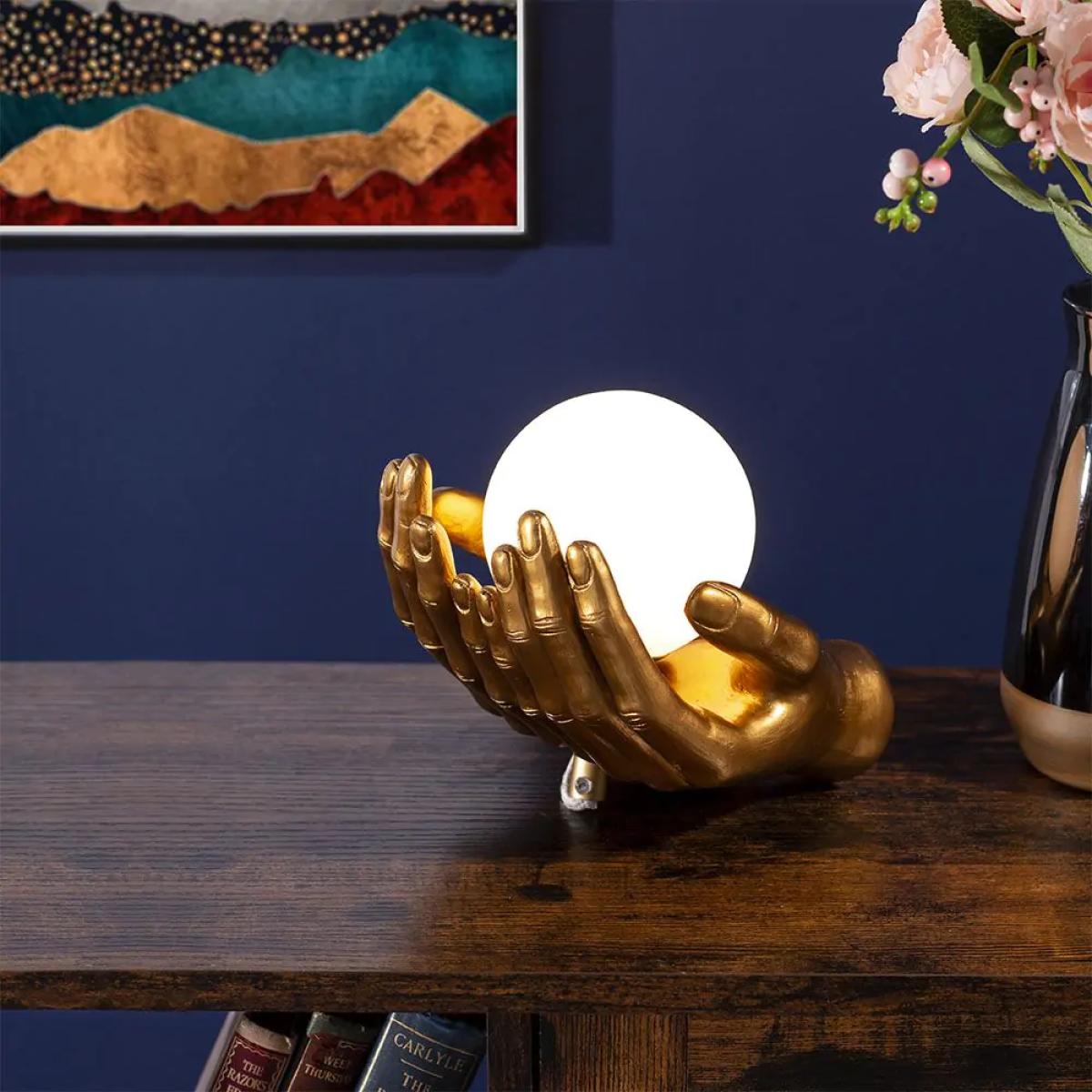 Max Hands Holding Ball Wall or Table Lamp, Antique Brass – image 2