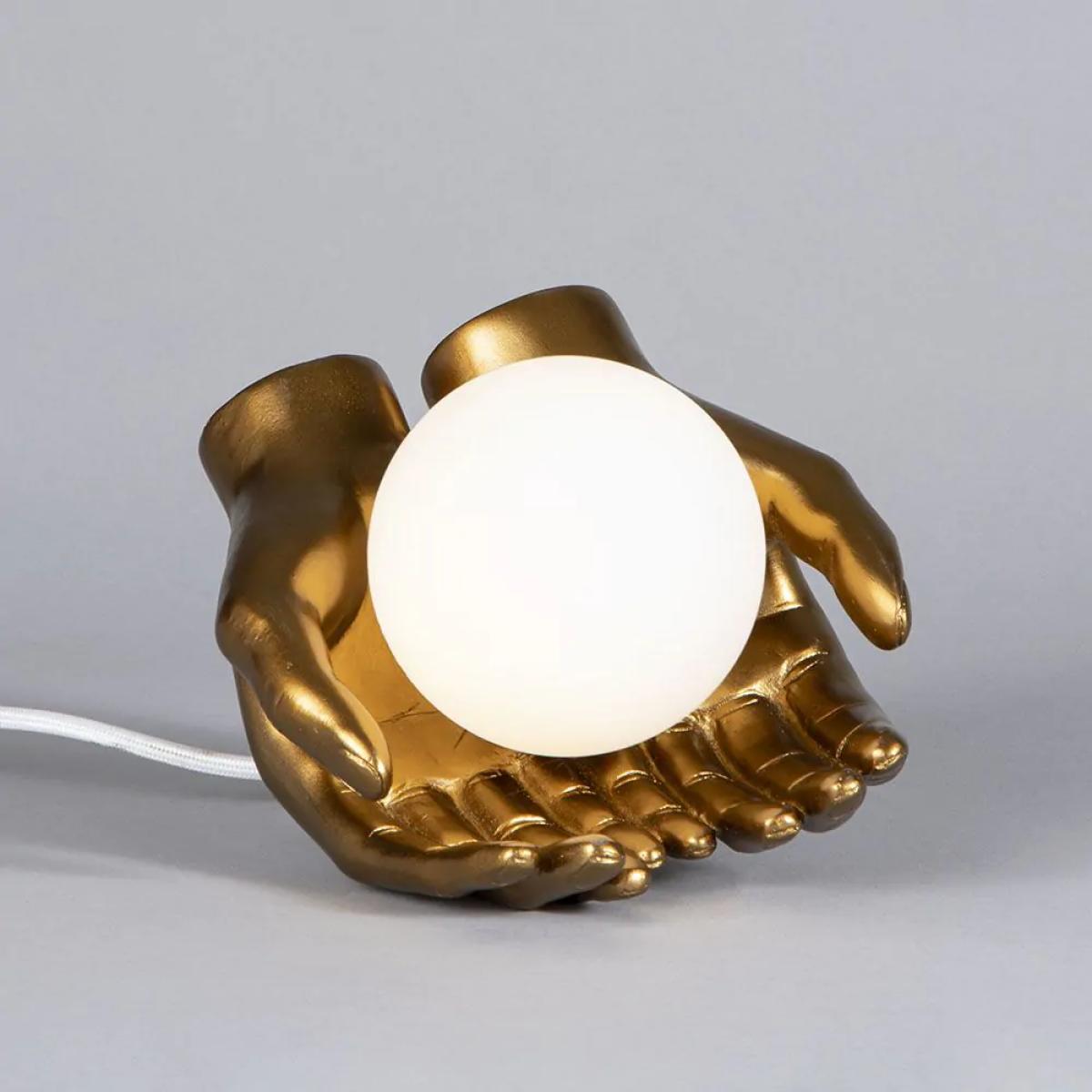 Max Hands Holding Ball Wall or Table Lamp, Antique Brass – image 3