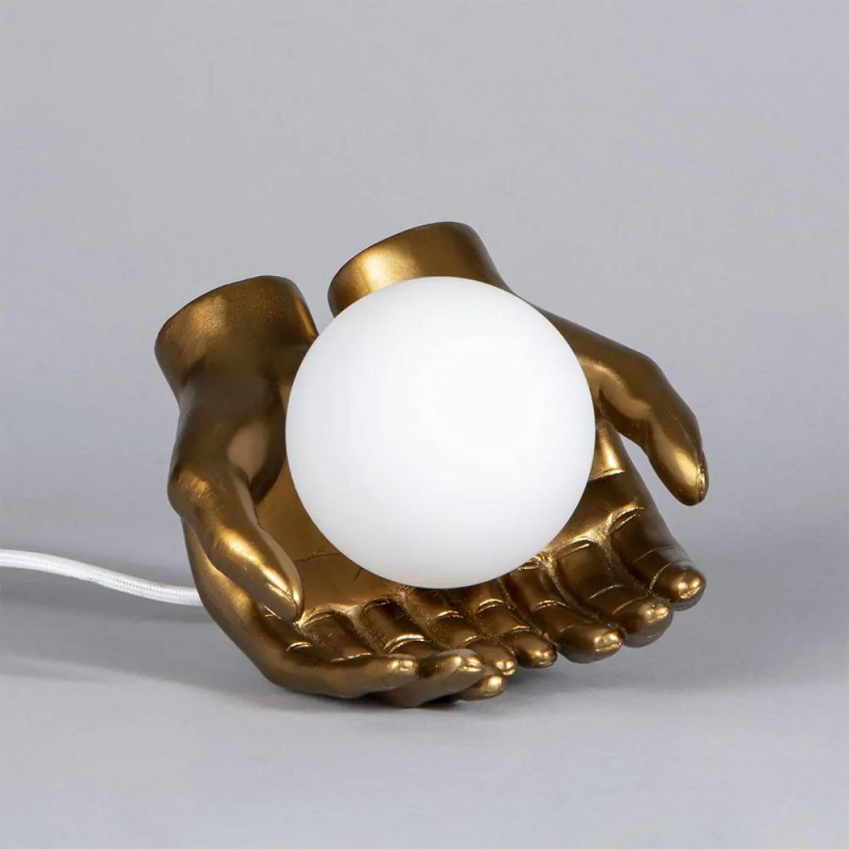 Max Hands Holding Ball Wall or Table Lamp, Antique Brass – image 4