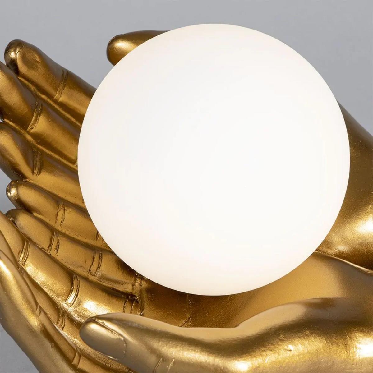 Max Hands Holding Ball Wall or Table Lamp, Antique Brass – image 5