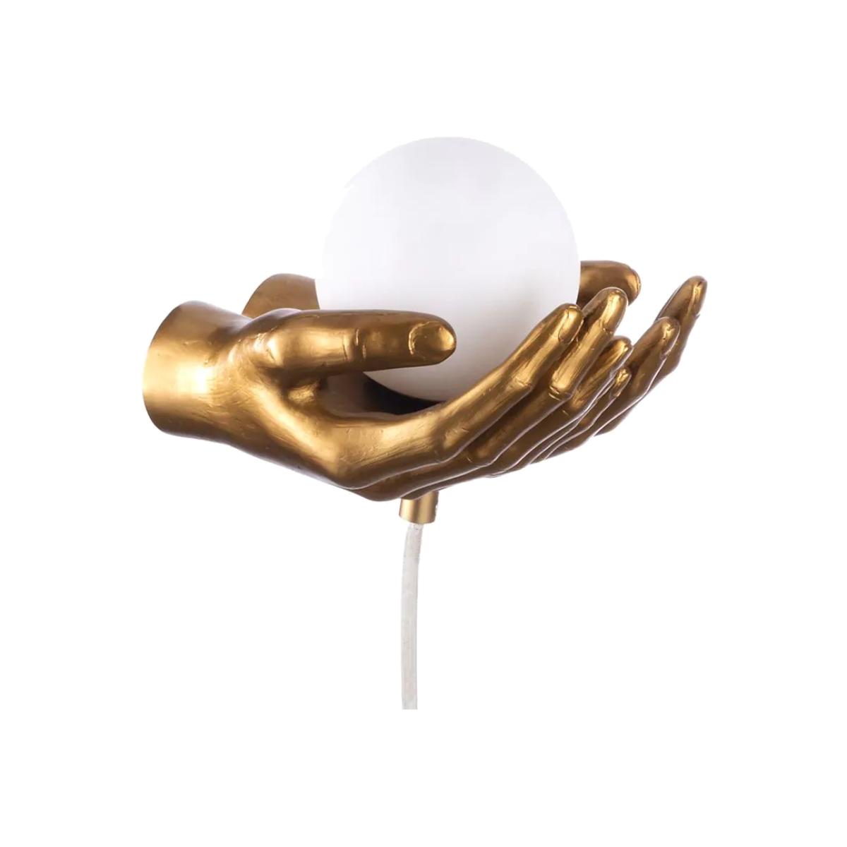 Max Hands Holding Ball Wall or Table Lamp, Antique Brass – image 1