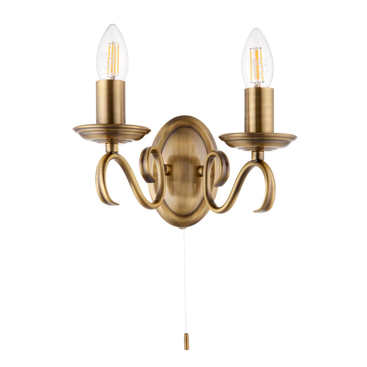 Vogue Bernice 2 Light Wall Light Antique Brass Antique Brass – image 2