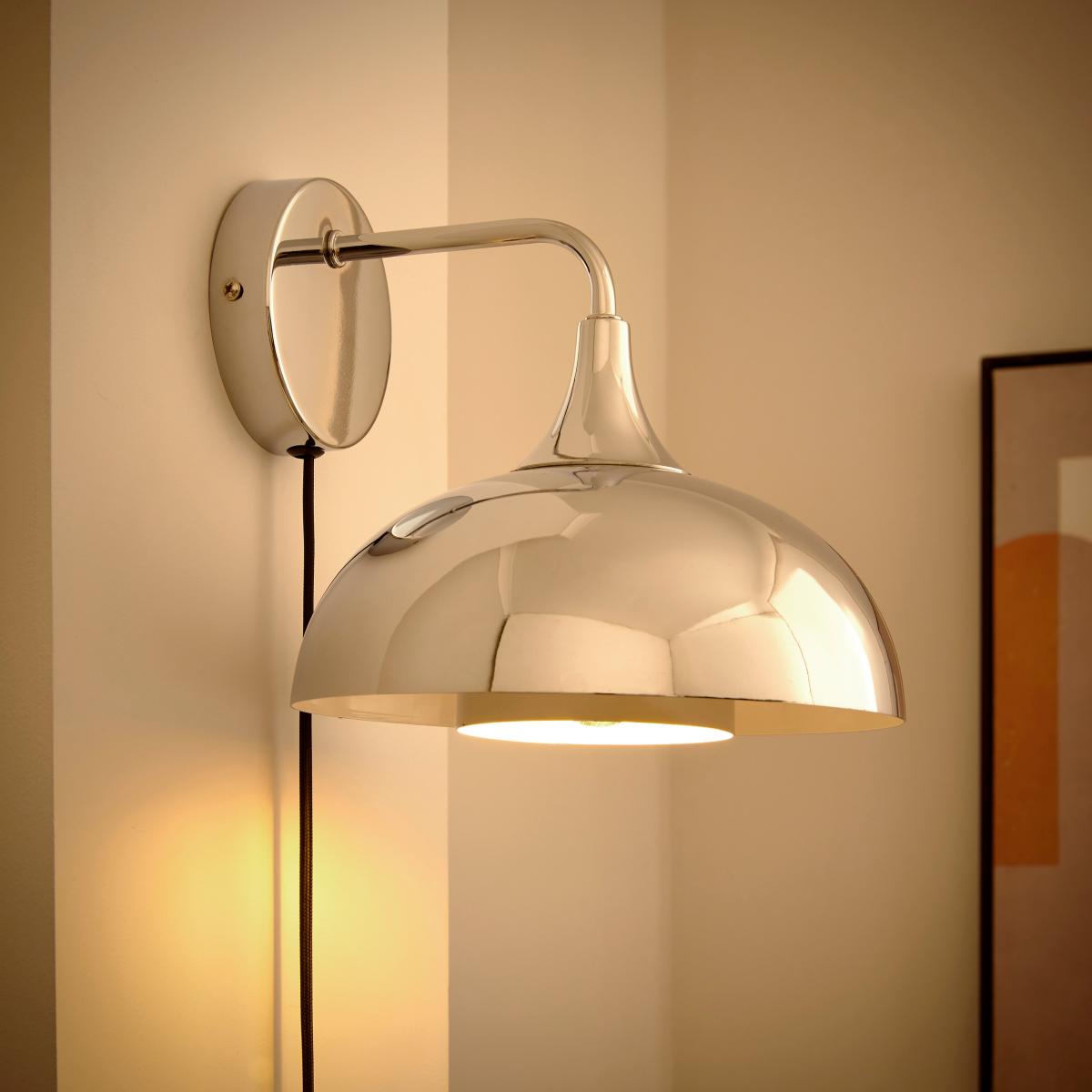 Elements Lennon Industrial 2 Tier Dome Plug In Wall Light Chrome – image 2