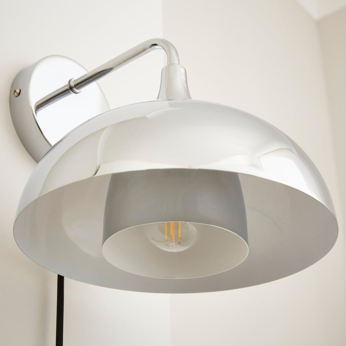 Elements Lennon Industrial 2 Tier Dome Plug In Wall Light Chrome – image 3