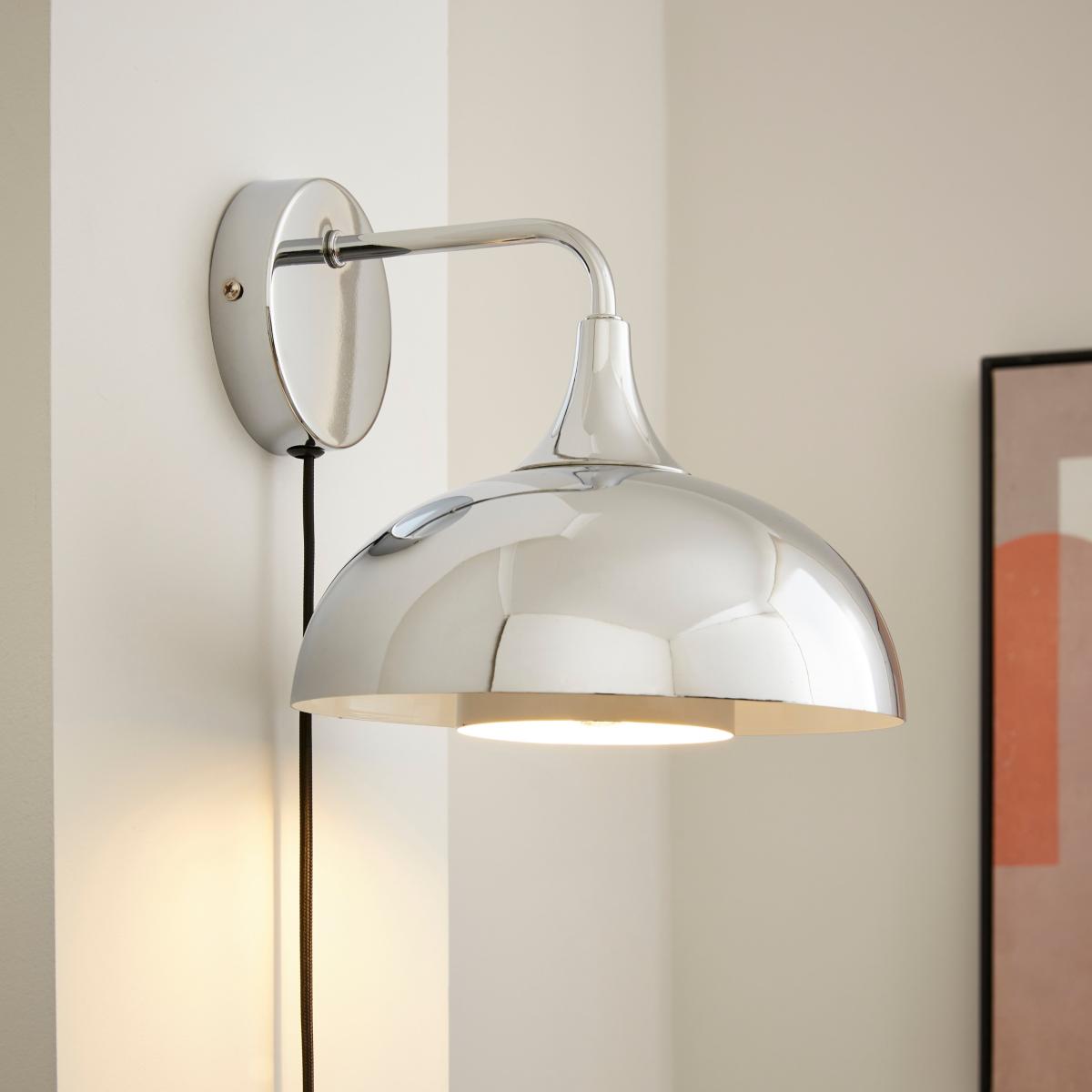 Elements Lennon Industrial 2 Tier Dome Plug In Wall Light Chrome – image 1