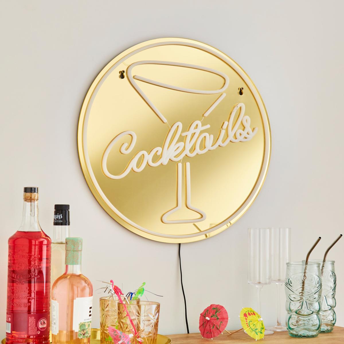 Cocktail Indoor Outdoor Mirrored Neon Sign Gold – image 2
