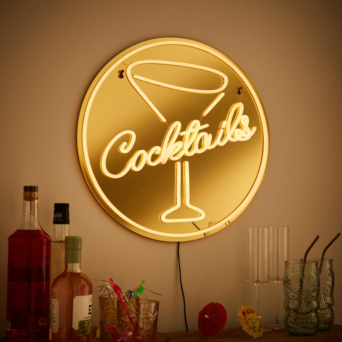 Cocktail Indoor Outdoor Mirrored Neon Sign Gold – image 3