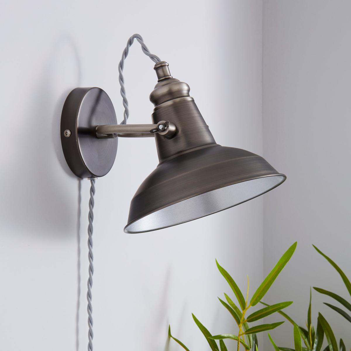 Lucas Industrial Easy Fit Plug In Wall Light Pewter Grey – image 2