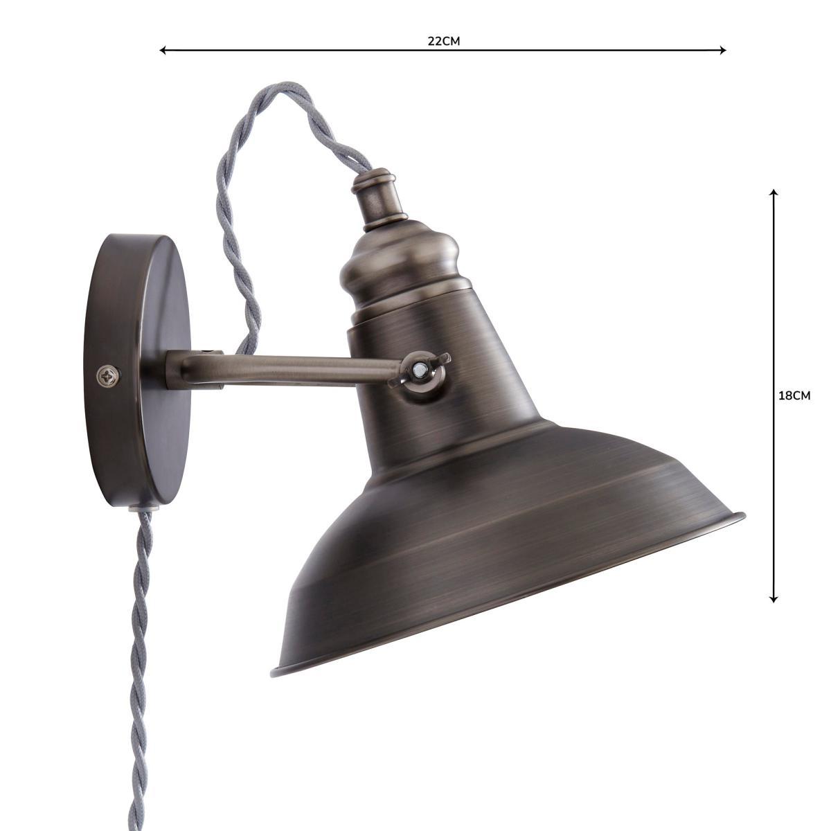 Lucas Industrial Easy Fit Plug In Wall Light Pewter Grey – image 5