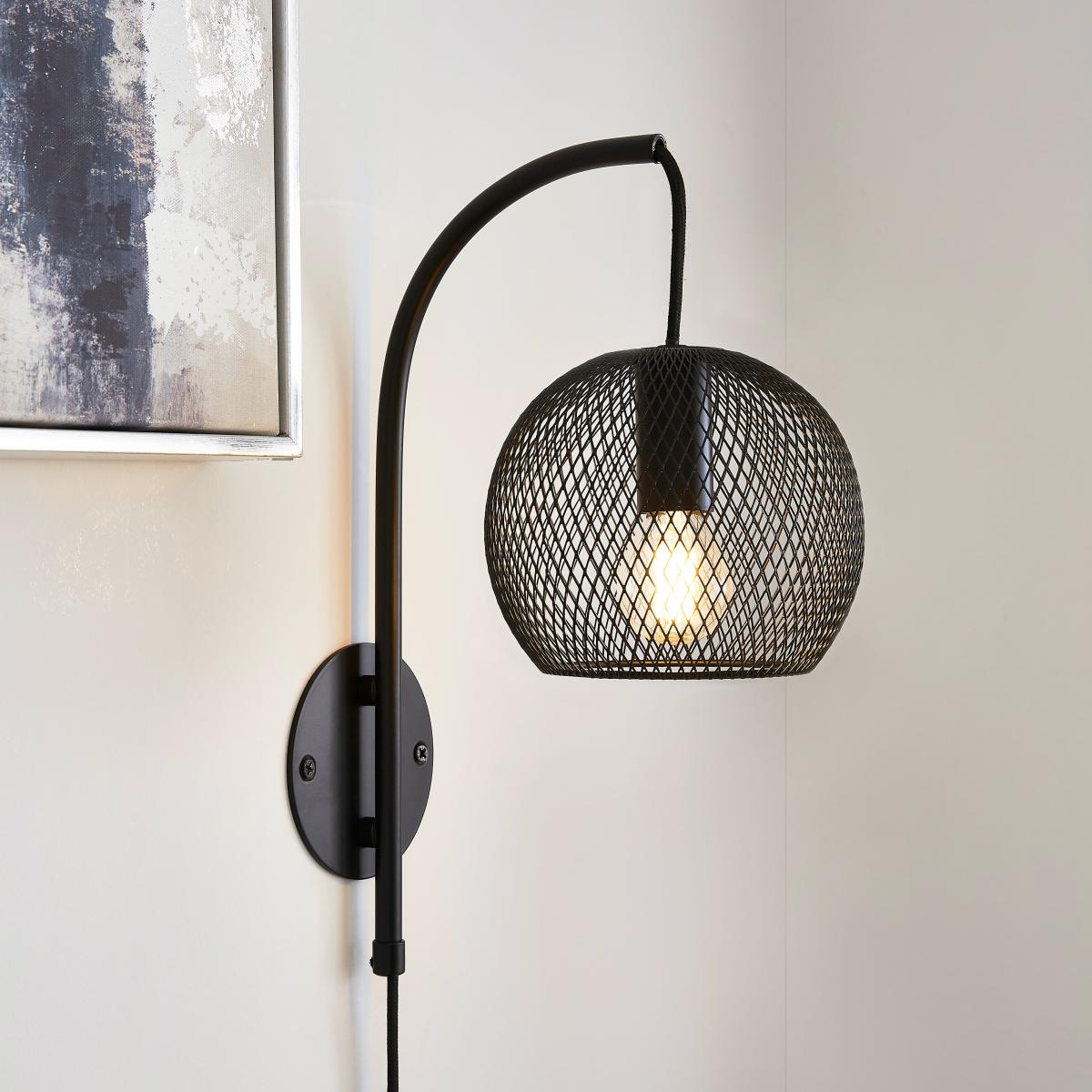 Harrison Easy Fit Plug In Wall Light Black – image 1