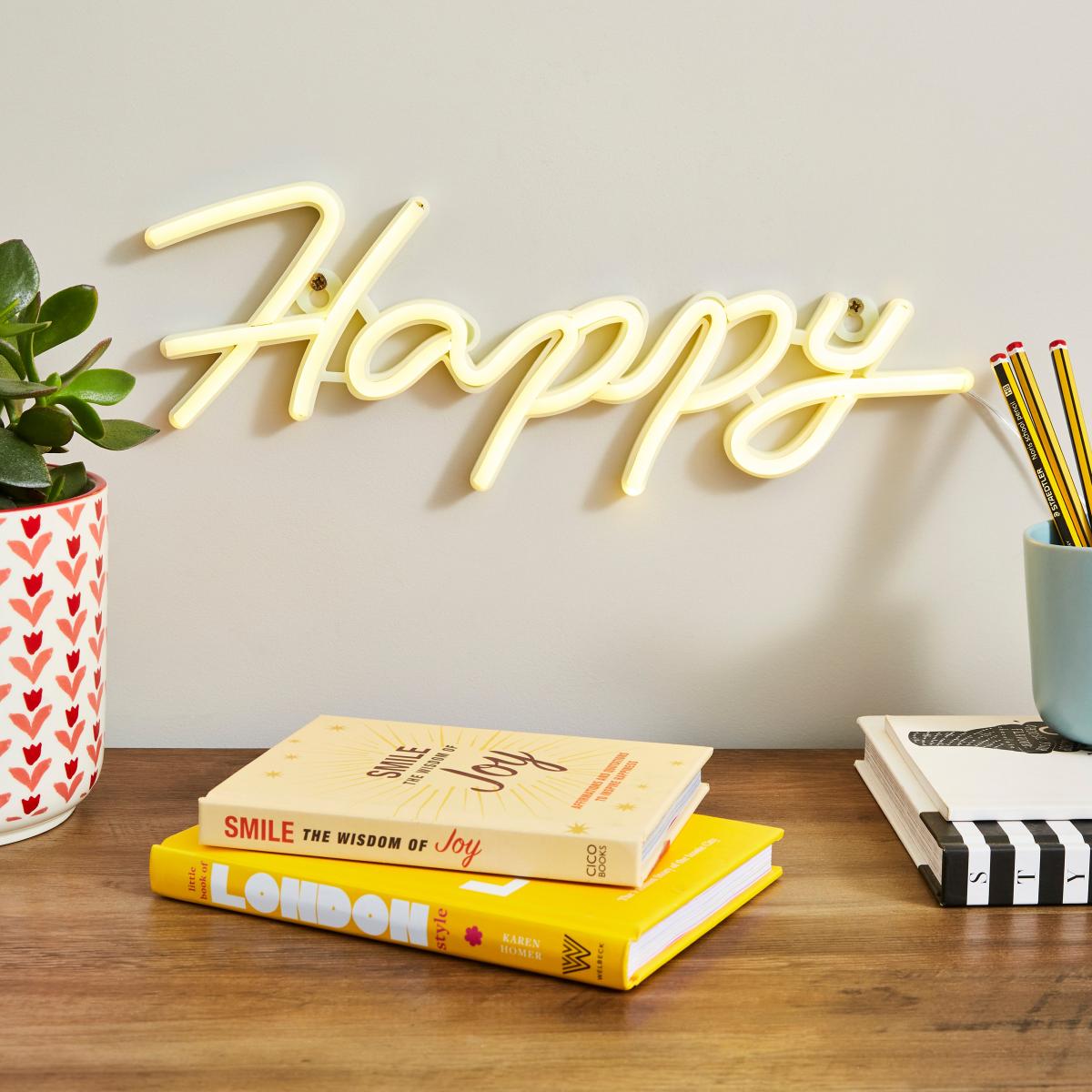 Happy Neon Sign Yellow – image 1