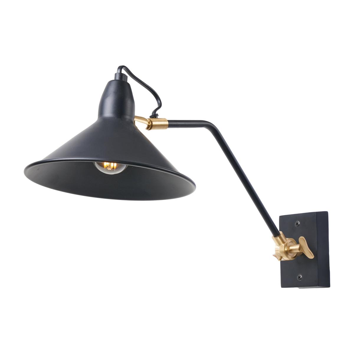 Canton Matt Black and Brass Metal Cone Wall Light Black – image 2