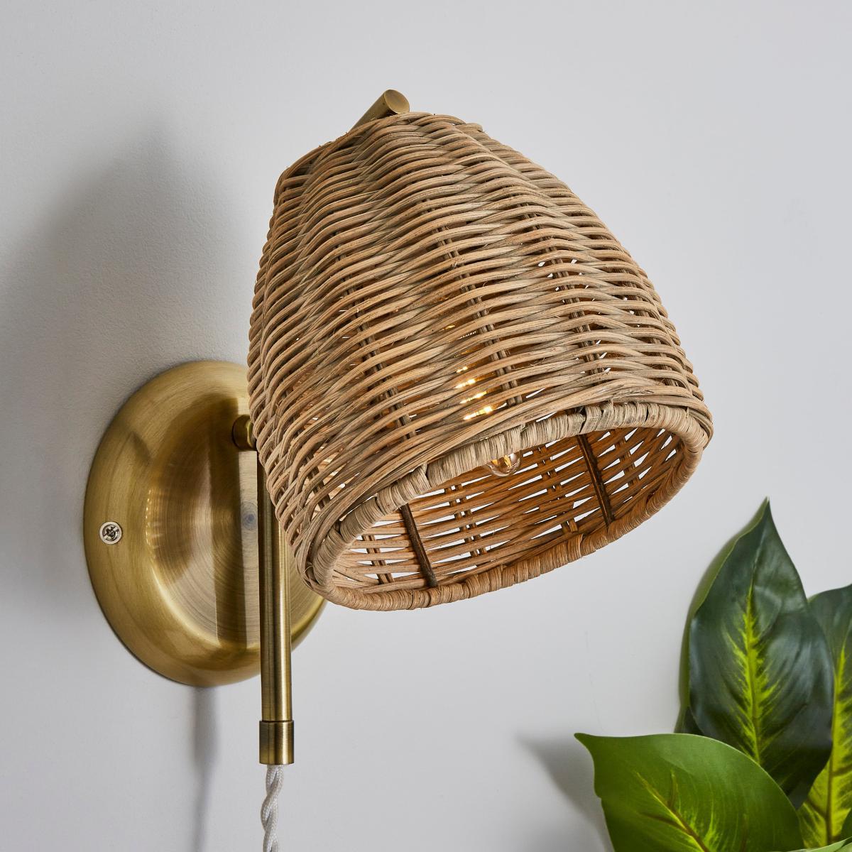 Churchgate Cotes Rattan Plug In Wall Light Brass – image 2