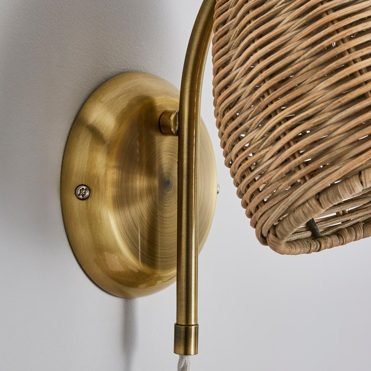 Churchgate Cotes Rattan Plug In Wall Light Brass – image 4