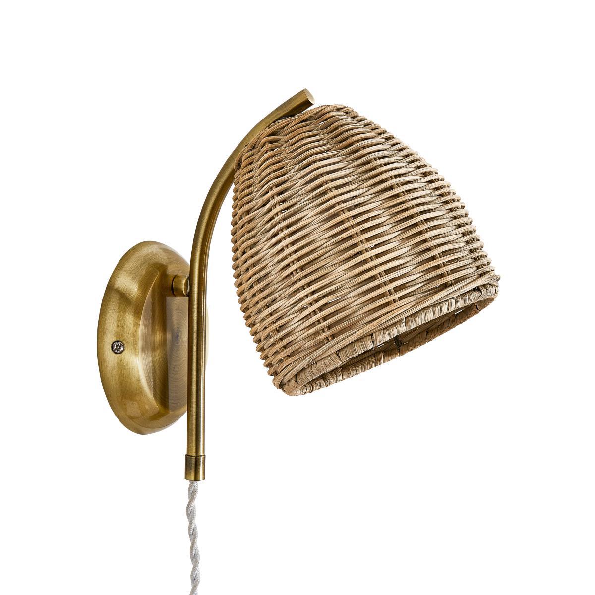 Churchgate Cotes Rattan Plug In Wall Light Brass – image 5