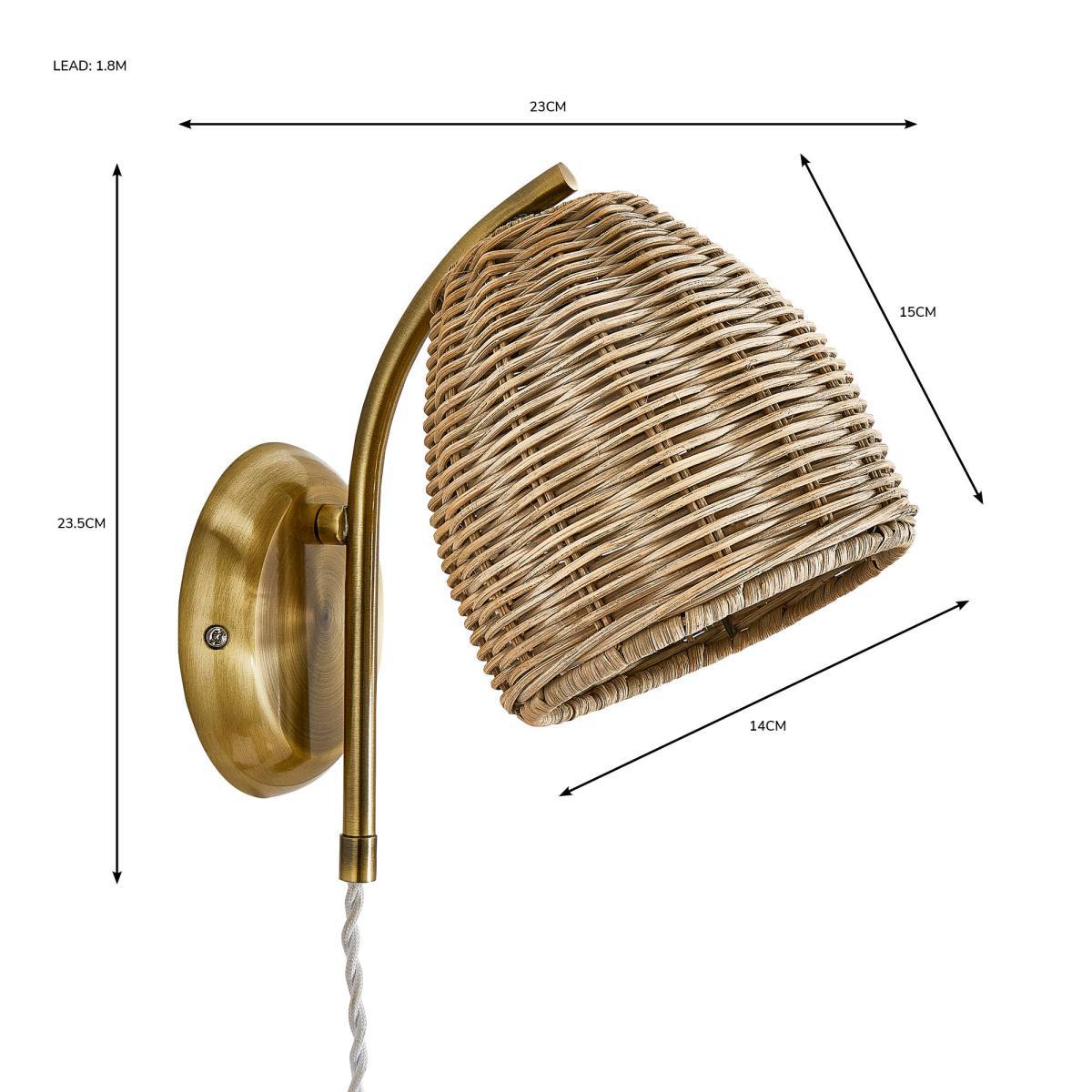 Churchgate Cotes Rattan Plug In Wall Light Brass – image 7