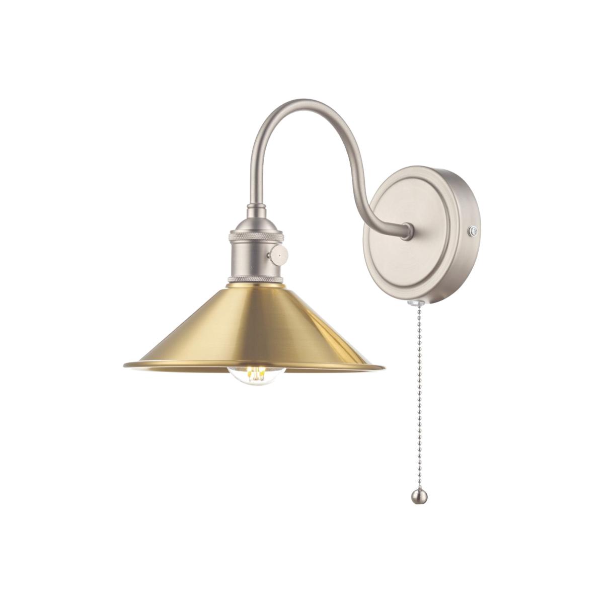 dar lighting HAD0761-01 Hadano 1 Light Wall Light Antique Chrome With Aged Brass Shade