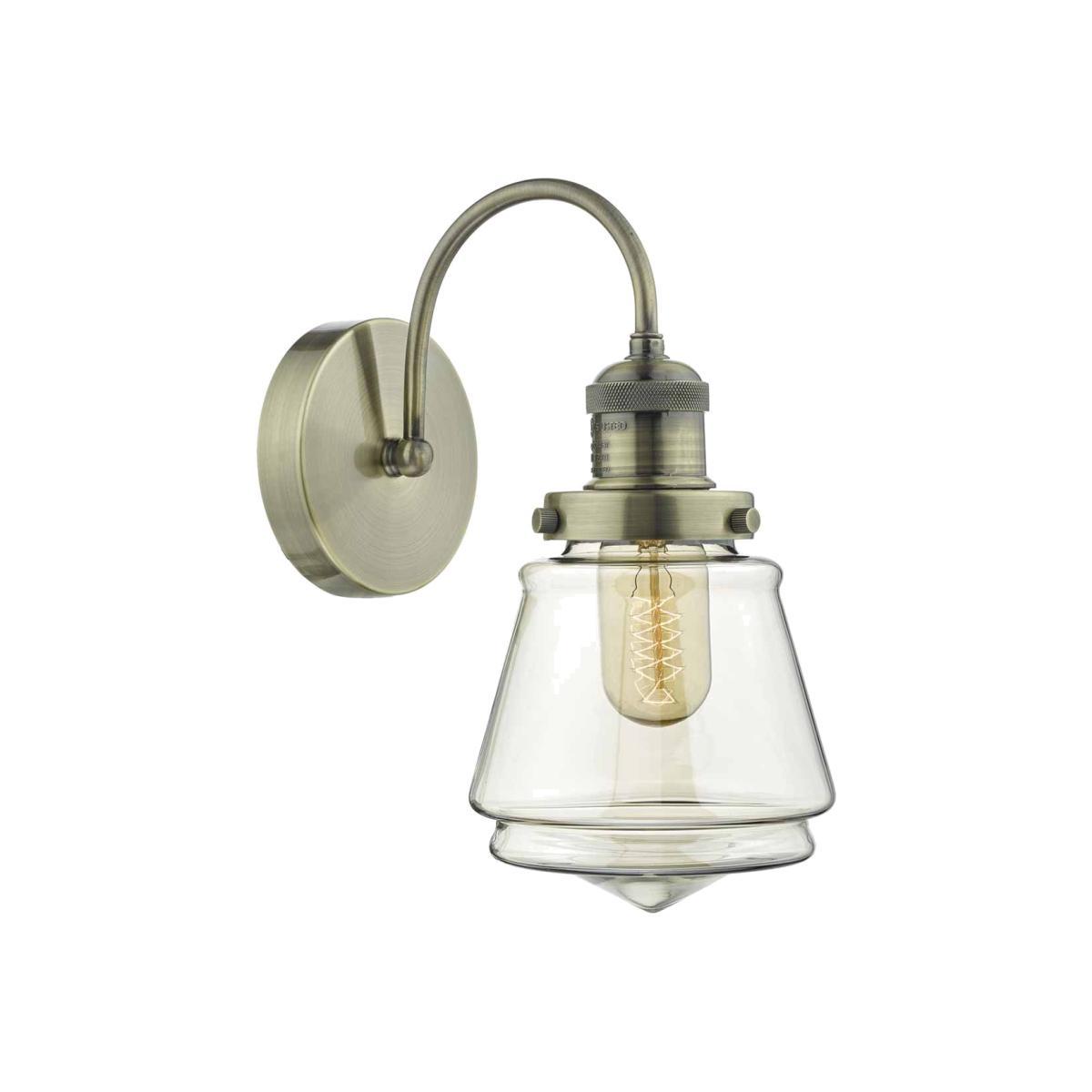 dar lighting CUR0775 Curtis Wall Light Antique Brass and Champagne Glass