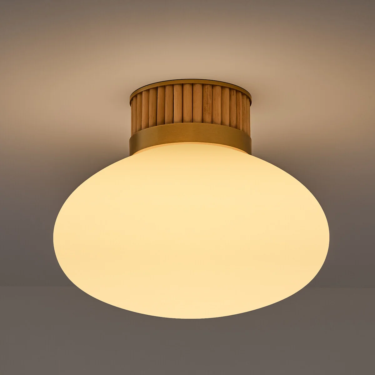 Dolce Ceiling Or Wall Light, in Brass, Bamboo and Opaline Glass – image 2