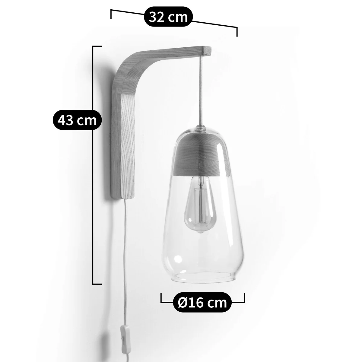 Nasoa Contemporary Wall Light in Glass & Wood – image 6