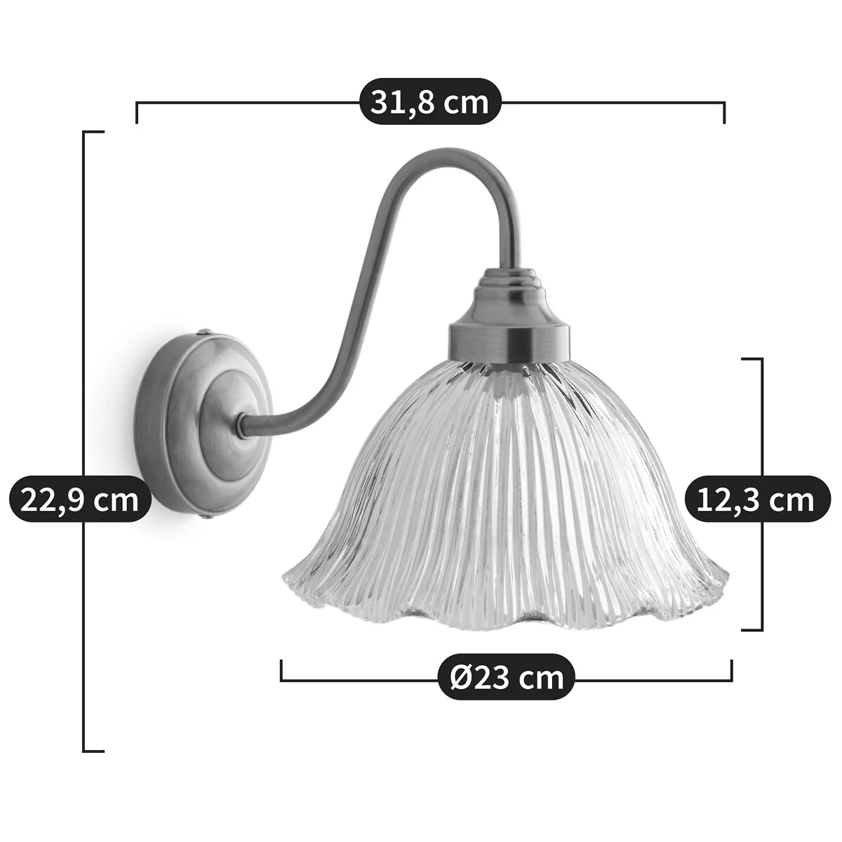 Iloa Striated Glass and Brass-Plated Iron Wall Lamp – image 4