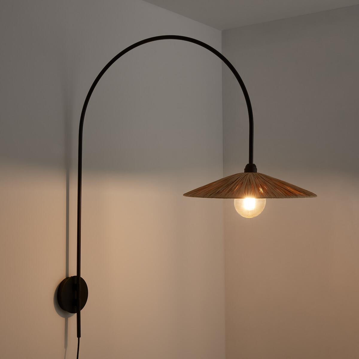 Rafita Offset Metal and Raffia Wall Light – image 2