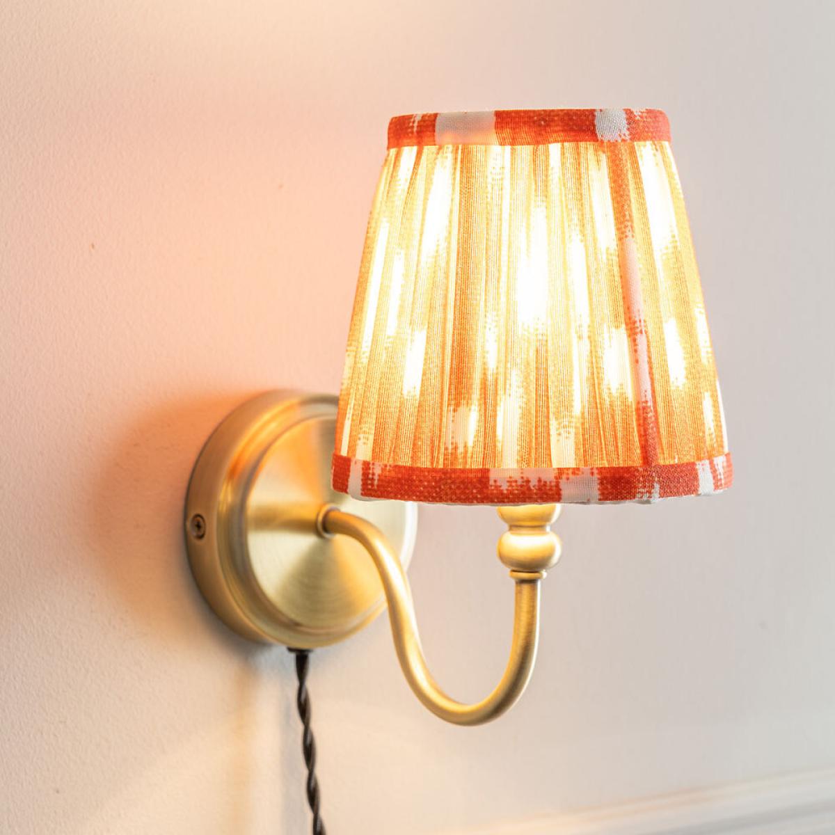 Antique Brass Plug In Wall Light with Gathered Shade – image 3