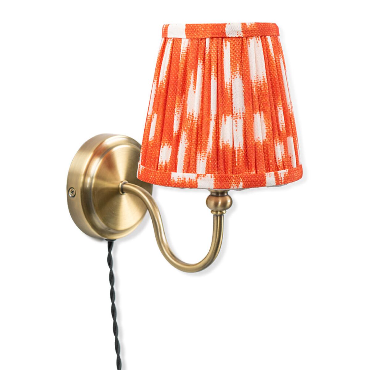 Antique Brass Plug In Wall Light with Gathered Shade – image 6