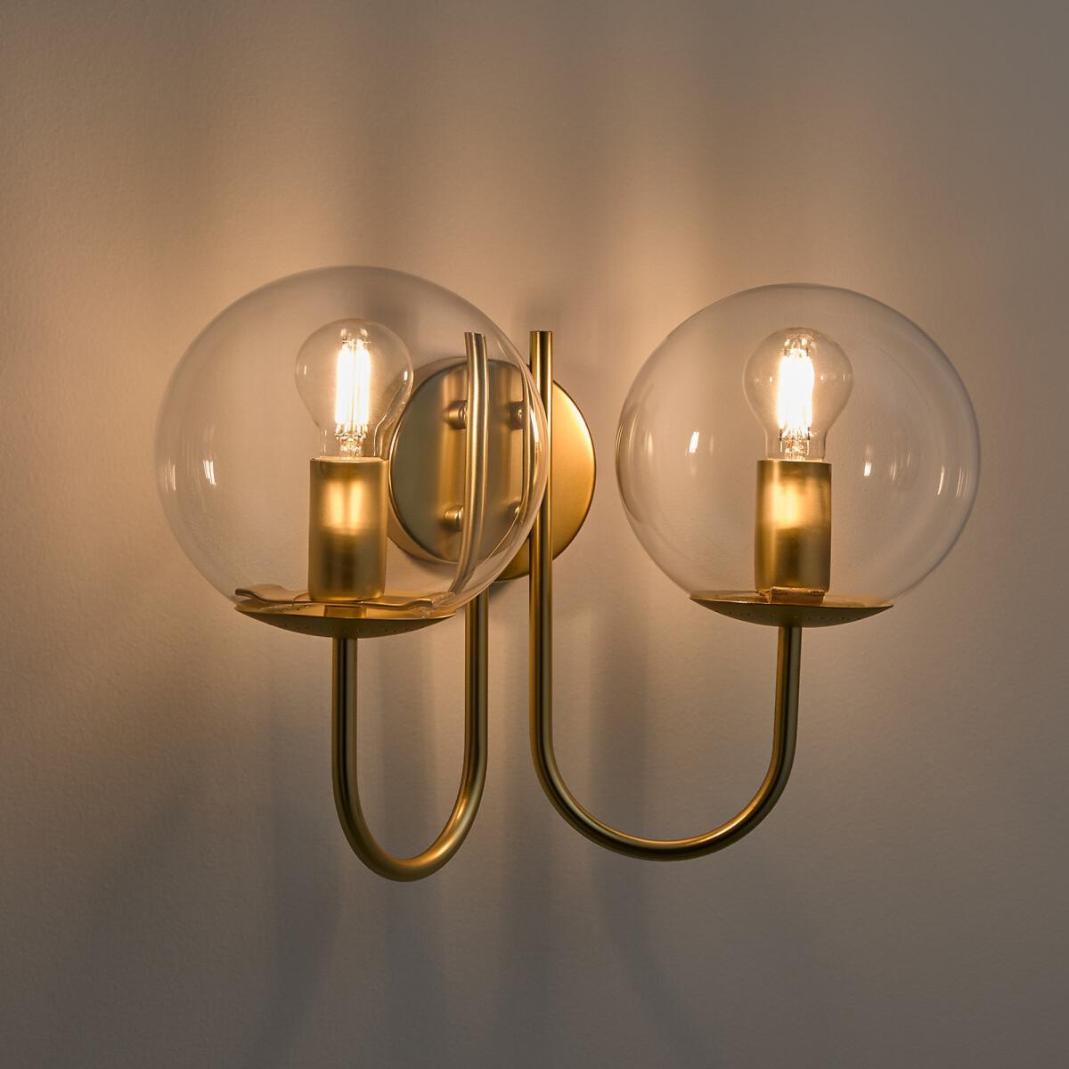 Moricio Double Brass and Glass Wall Lamp – image 2