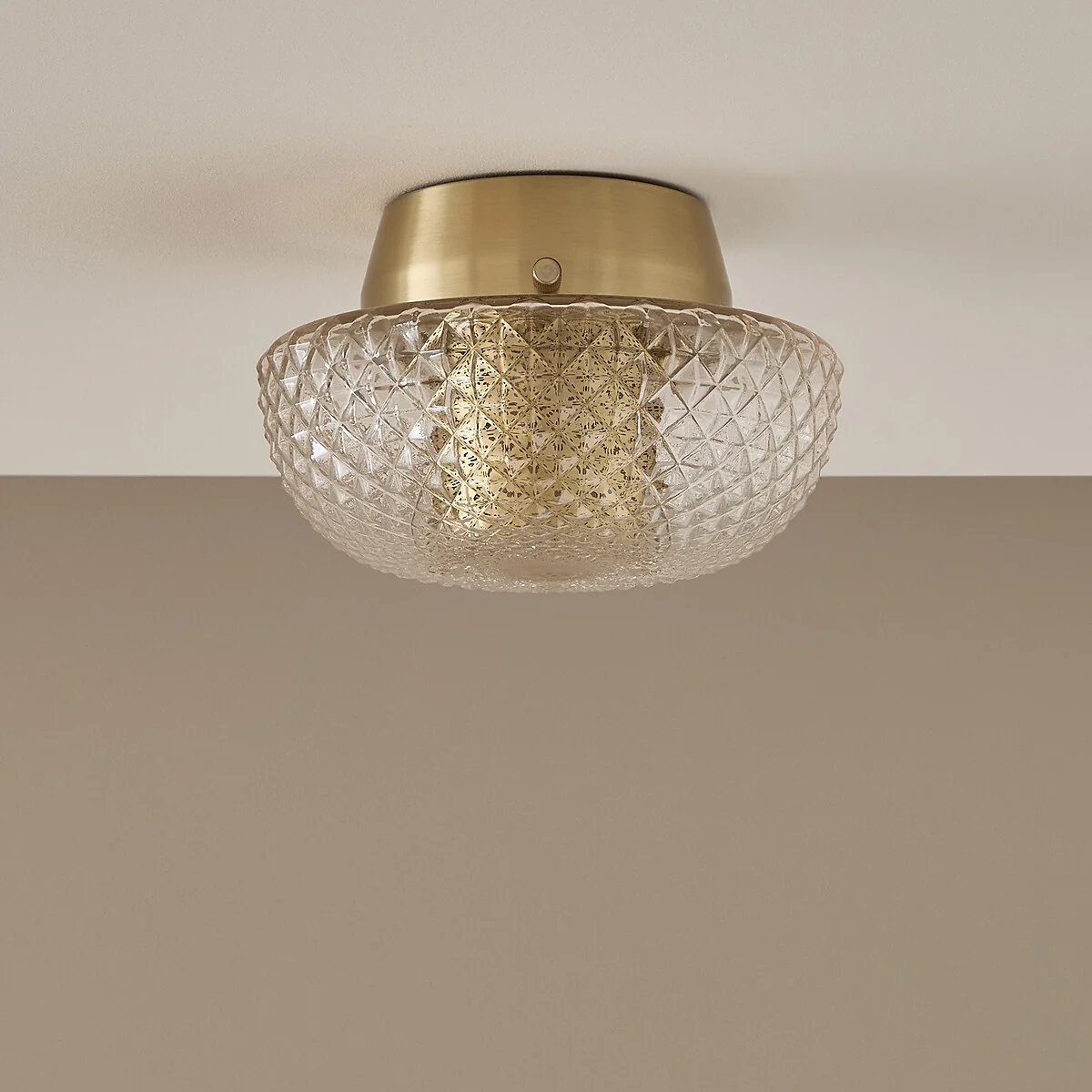 Mistinguett Engraved Glass and Brass Ceiling-Mounted Wall Light, Diameter 20cm – image 3